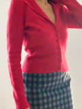 Red Wool Cardigan Closeup