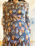 1960s silk satin printed lady dress detail