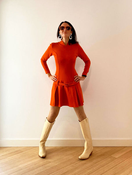 1960s Space Age Orange Dress front