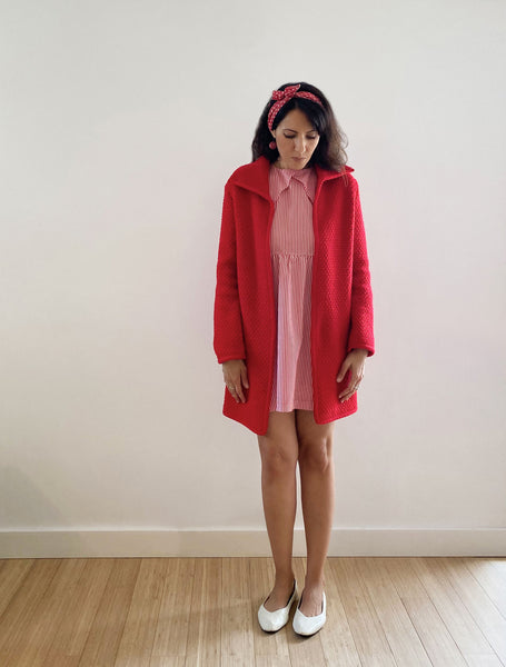 Vintage bright red textured sweater coat.