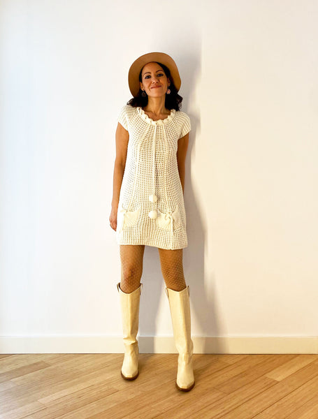White Pom Pom Sweater Dress Front