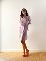 1980s Pink & Gray Side-tie Dress Front