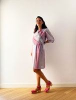 1980s Pink & Gray Side-tie Dress 