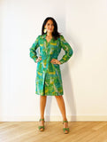 Green Silk Peacock Dress Front