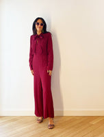 Vintage inspired wine polka dot jumpsuit front