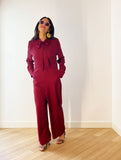 Vintage inspired wine polka dot jumpsuit walking